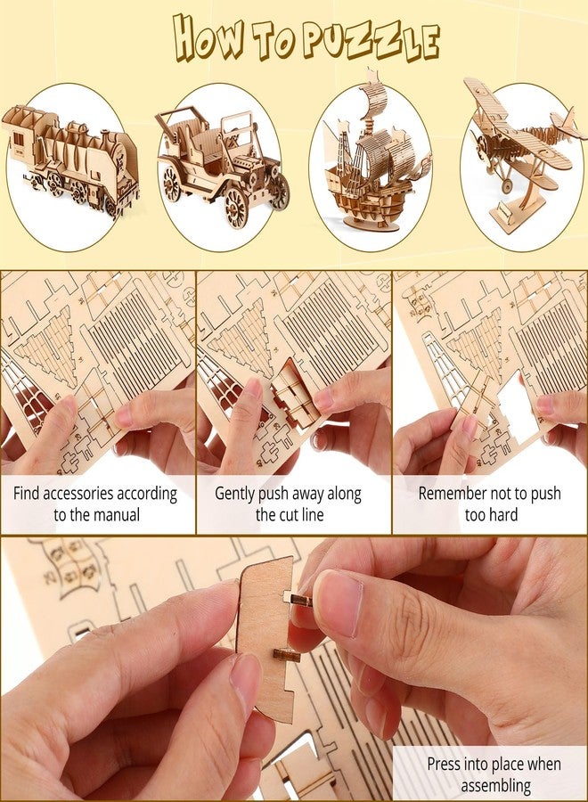 Yilloog 4 Pcs DIY 3D Wooden Puzzle Set Collectibles Wooden Model Kits for Adults Desk Display Educational Brain Teaser Puzzles Gift for Birthday(Vehicle) - Image 2
